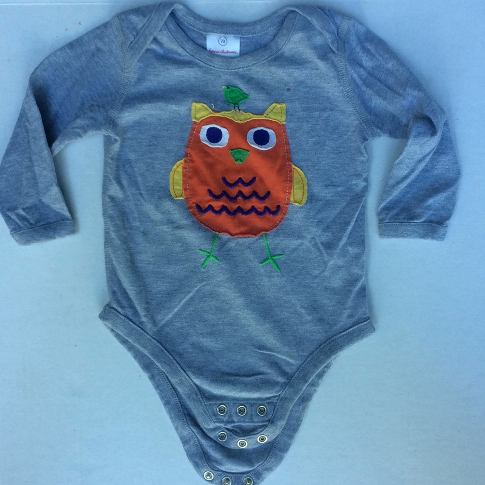 Gray Hanna Andersson onesie with owl appliqué